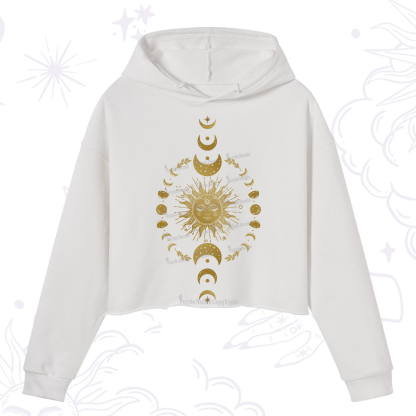 Purplehecate Celestial Sun & Moon Phases Crop Hoodie