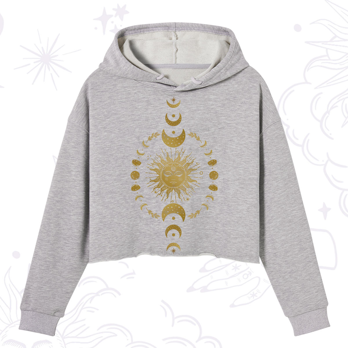 Purplehecate Celestial Sun & Moon Phases Crop Hoodie
