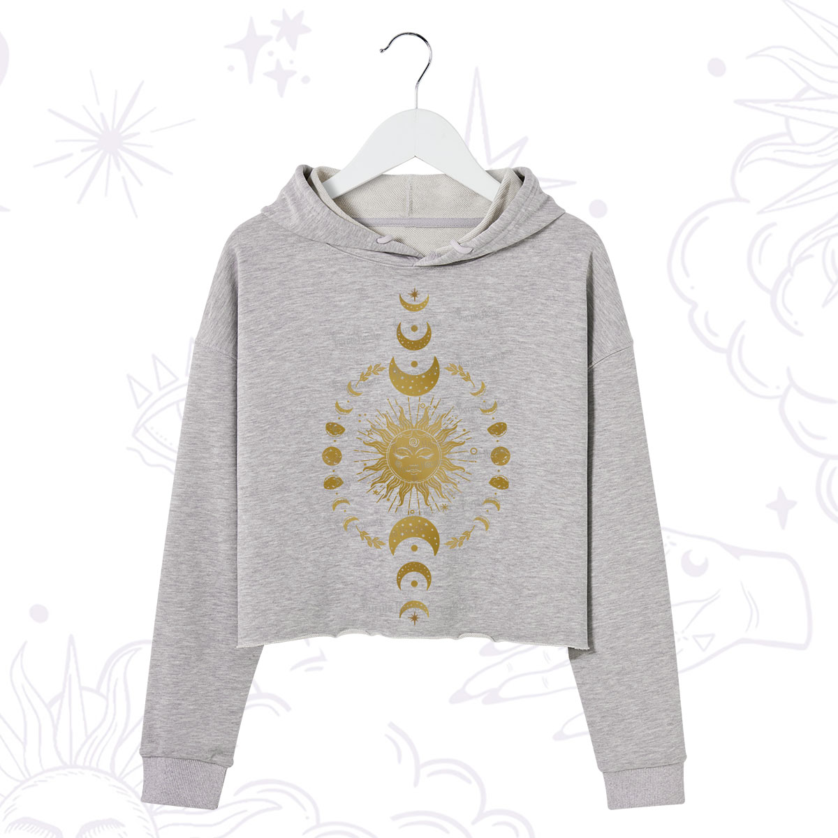 Purplehecate Celestial Sun & Moon Phases Crop Hoodie