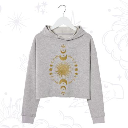 Purplehecate Celestial Sun & Moon Phases Crop Hoodie