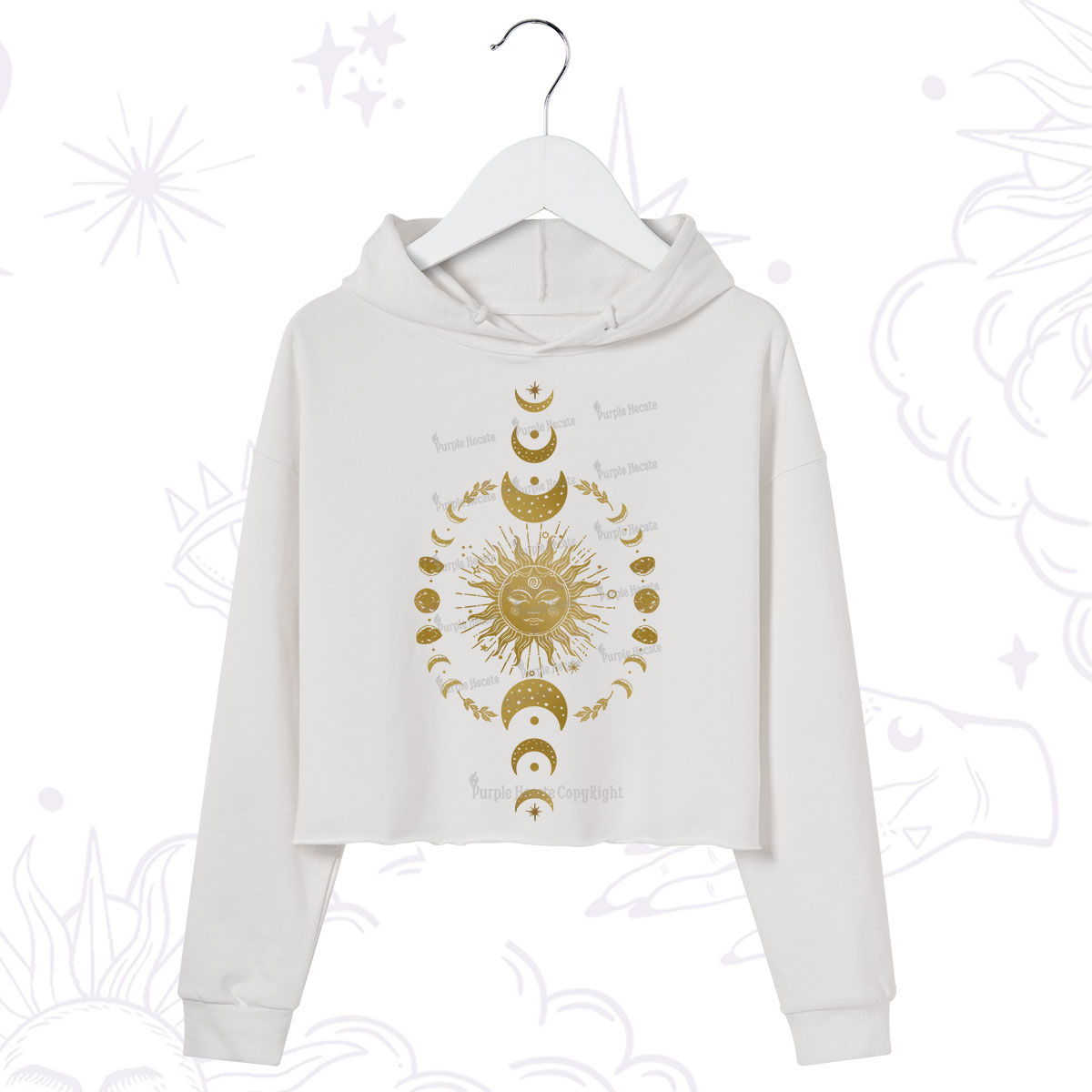 Purplehecate Celestial Sun & Moon Phases Crop Hoodie