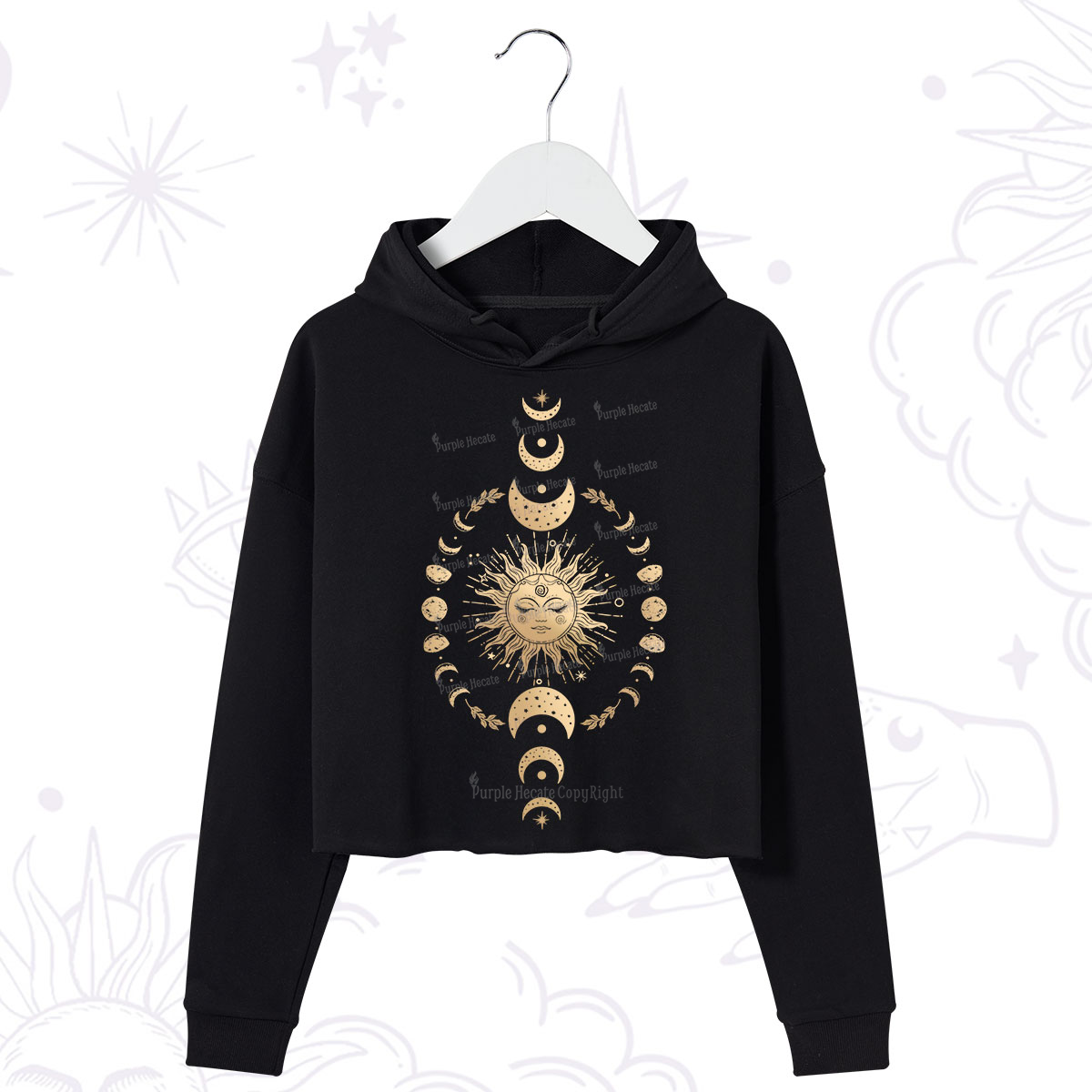 Purplehecate Celestial Sun & Moon Phases Crop Hoodie
