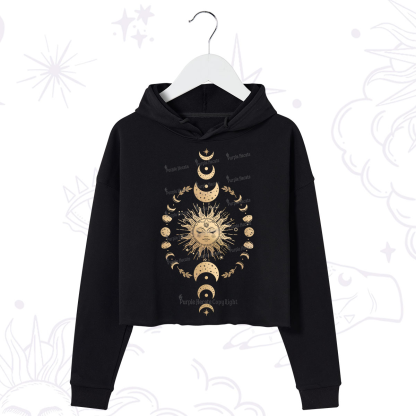 Purplehecate Celestial Sun & Moon Phases Crop Hoodie