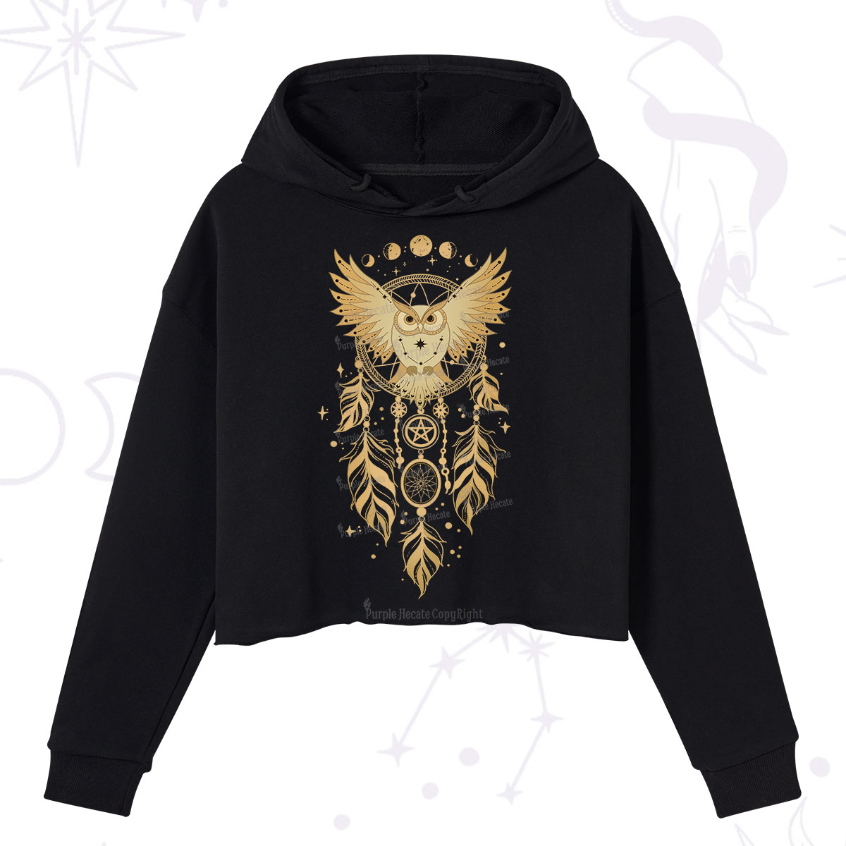 Purplehecate Mystical Owl Dreamcatcher Crop Hoodie