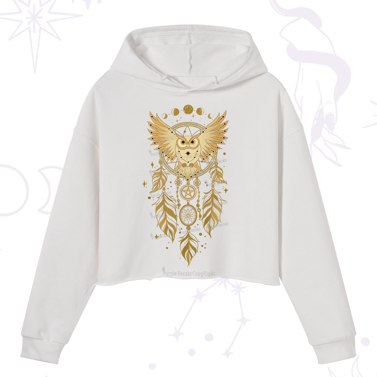 Purplehecate Mystical Owl Dreamcatcher Crop Hoodie