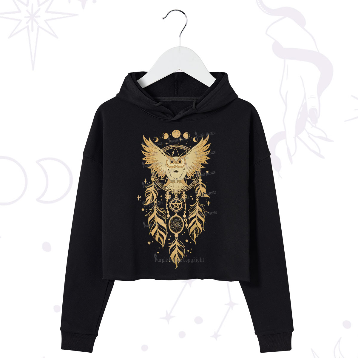 Purplehecate Mystical Owl Dreamcatcher Crop Hoodie