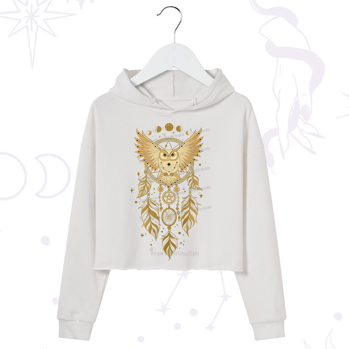 Purplehecate Mystical Owl Dreamcatcher Crop Hoodie