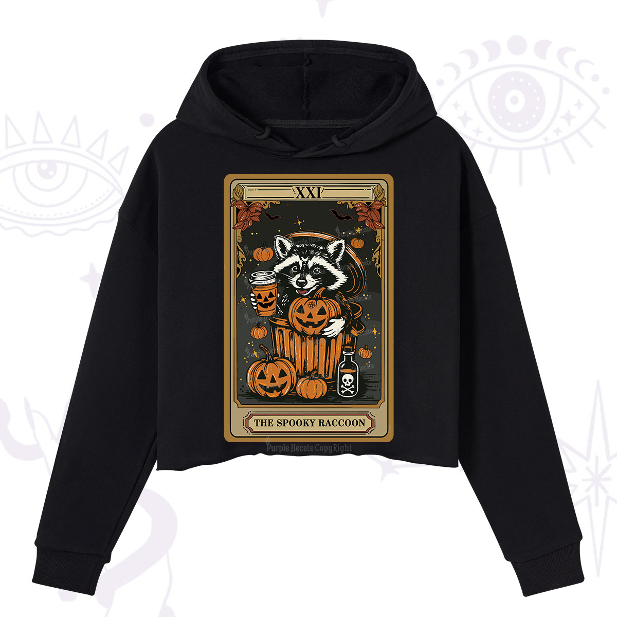 Purplehecate The Spooky Raccoon Tarot Halloween Crop Hoodie