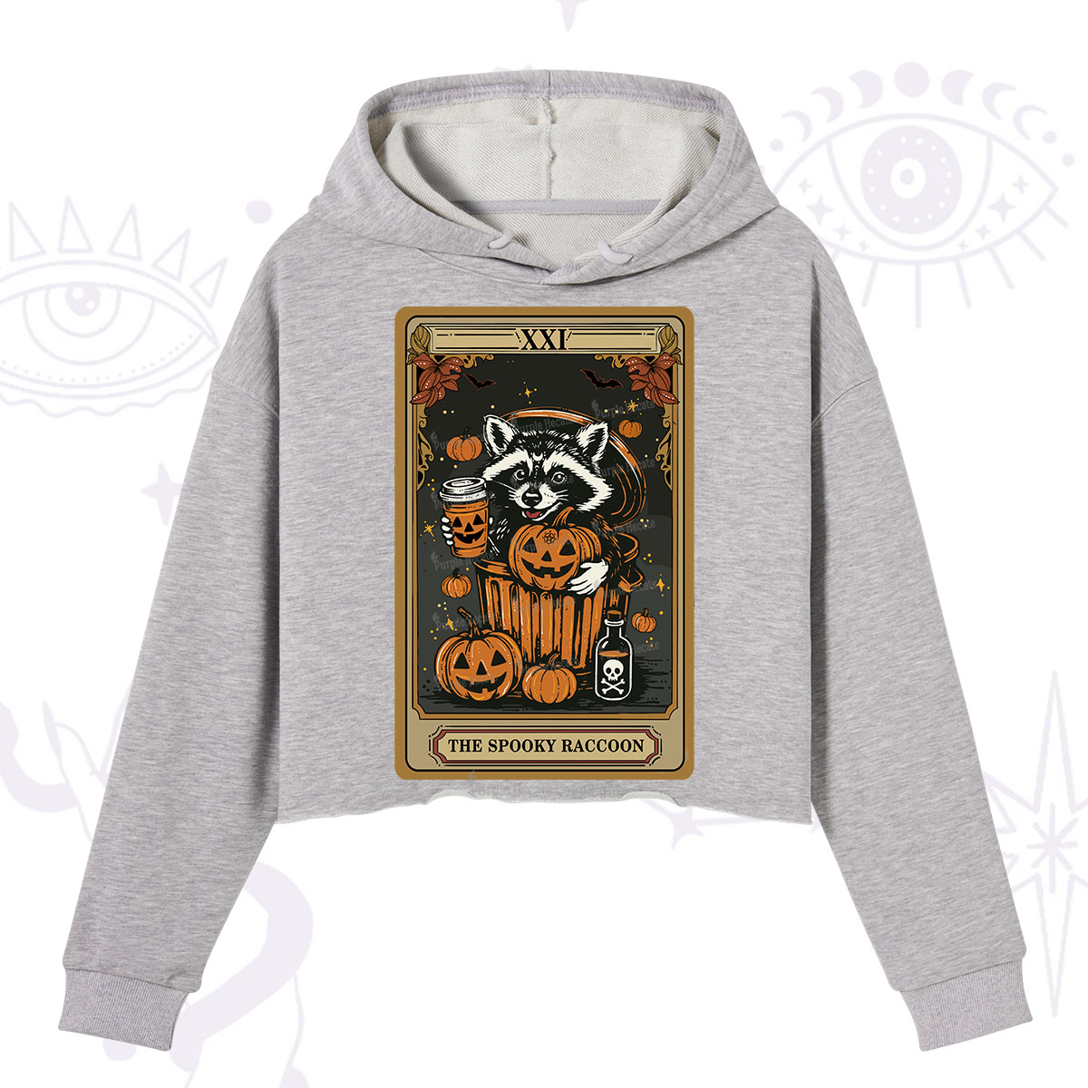 Purplehecate The Spooky Raccoon Tarot Halloween Crop Hoodie