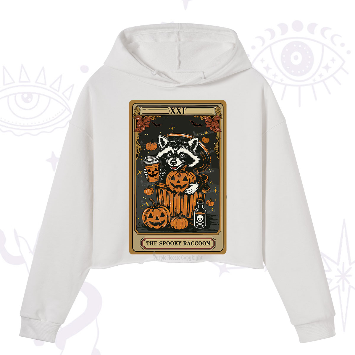 Purplehecate The Spooky Raccoon Tarot Halloween Crop Hoodie