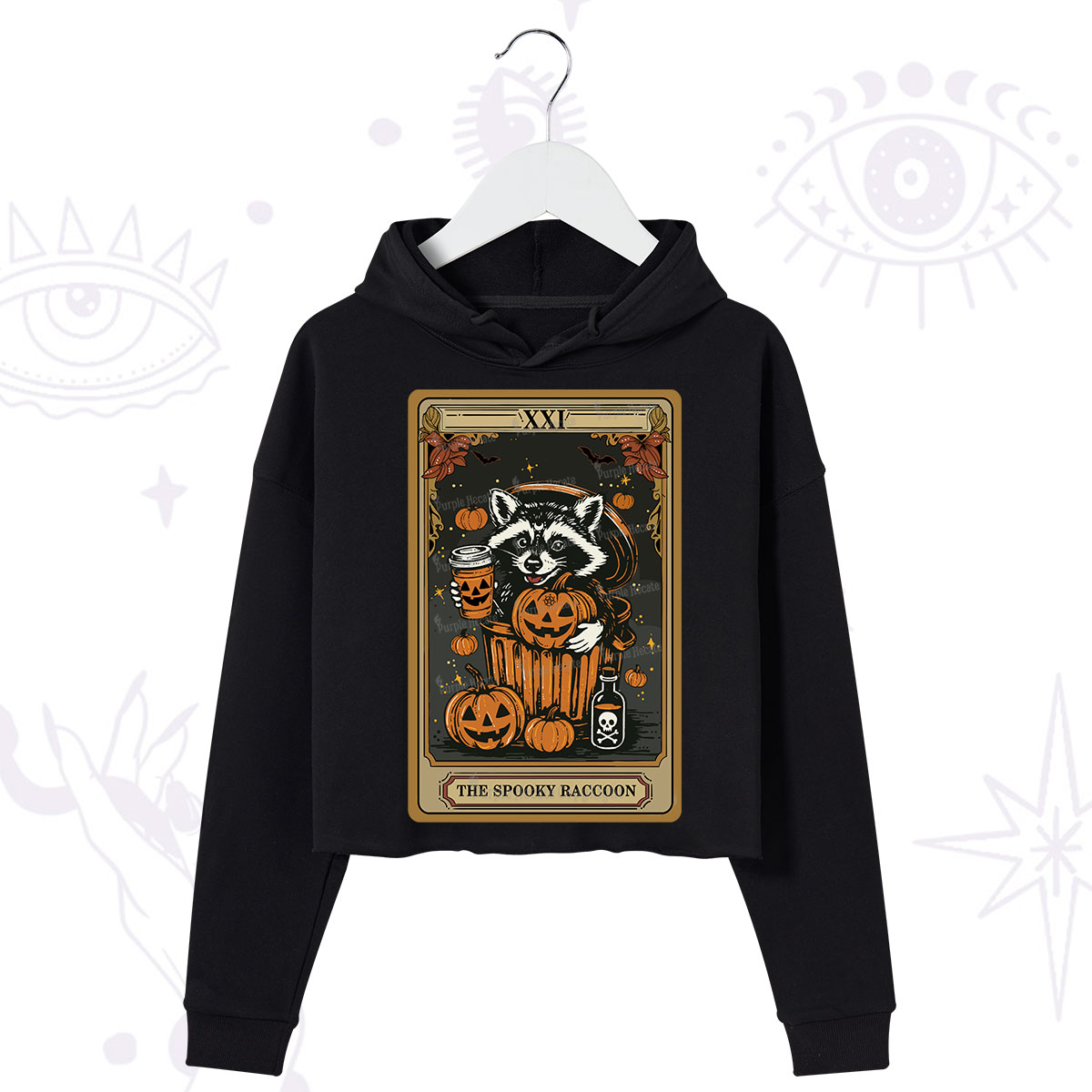 Purplehecate The Spooky Raccoon Tarot Halloween Crop Hoodie