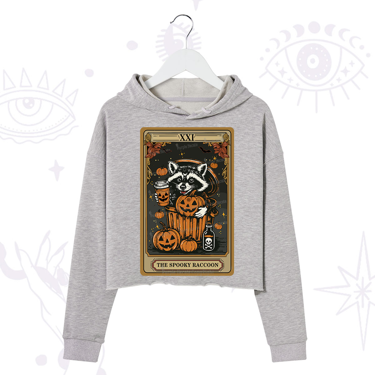 Purplehecate The Spooky Raccoon Tarot Halloween Crop Hoodie