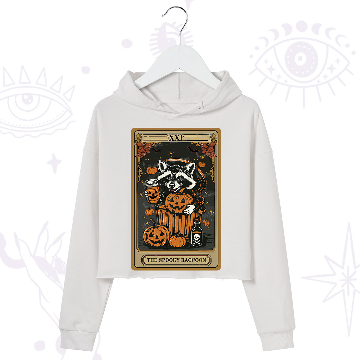 Purplehecate The Spooky Raccoon Tarot Halloween Crop Hoodie