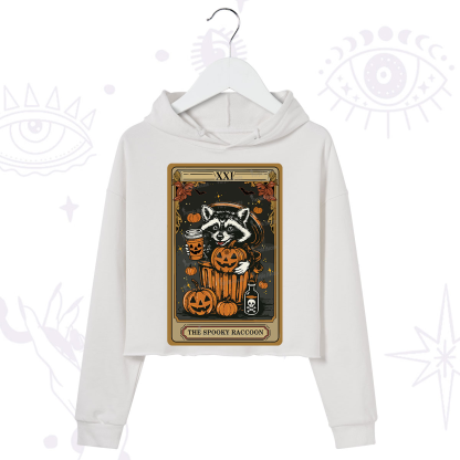 Purplehecate The Spooky Raccoon Tarot Halloween Crop Hoodie