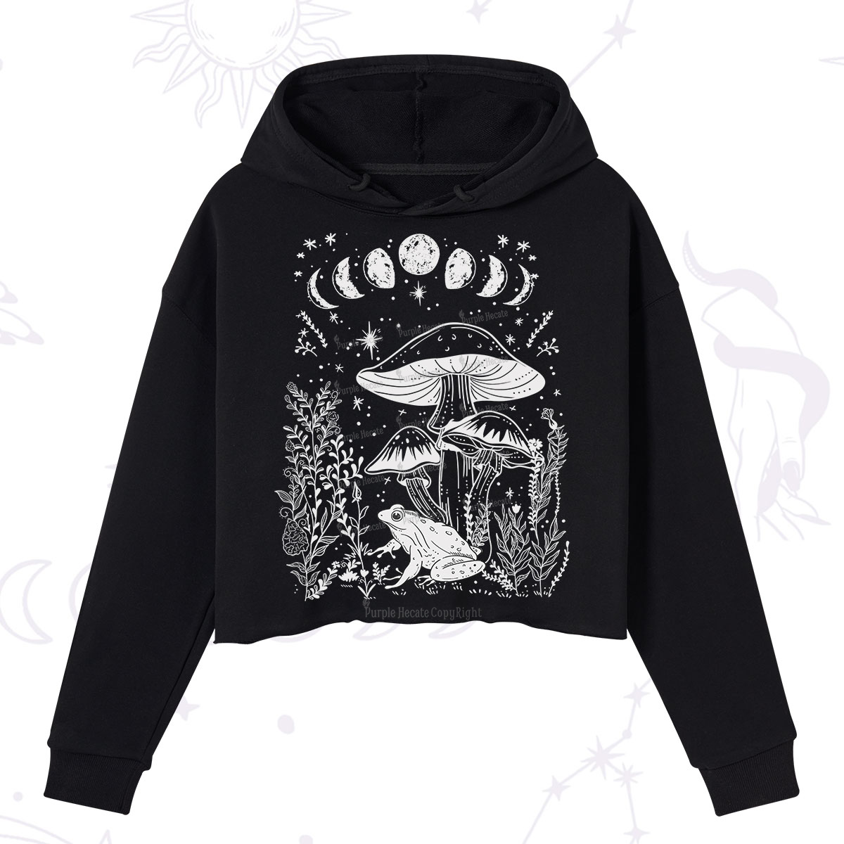 Purplehecate Celestial Frog Mushrooms Crop Hoodie