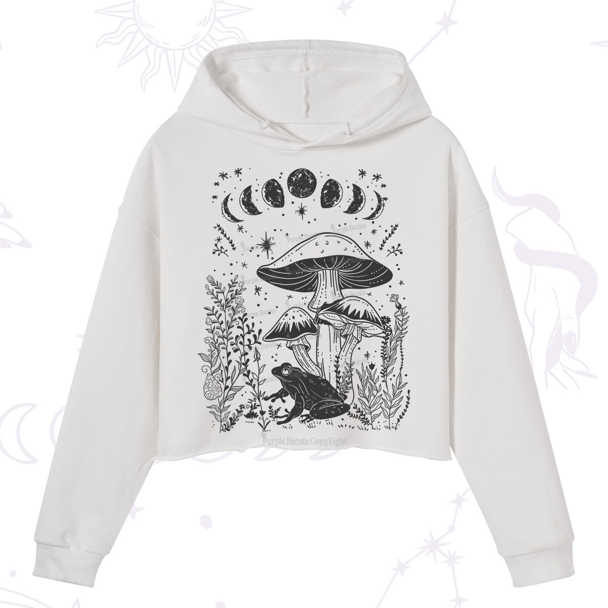 Purplehecate Celestial Frog Mushrooms Crop Hoodie