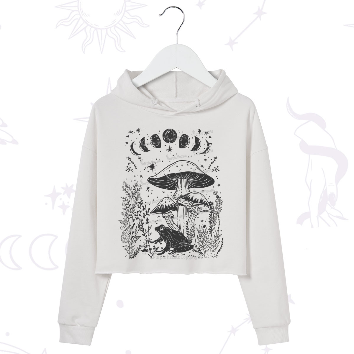 Purplehecate Celestial Frog Mushrooms Crop Hoodie