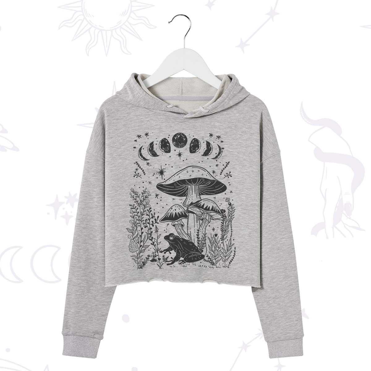 Purplehecate Celestial Frog Mushrooms Crop Hoodie