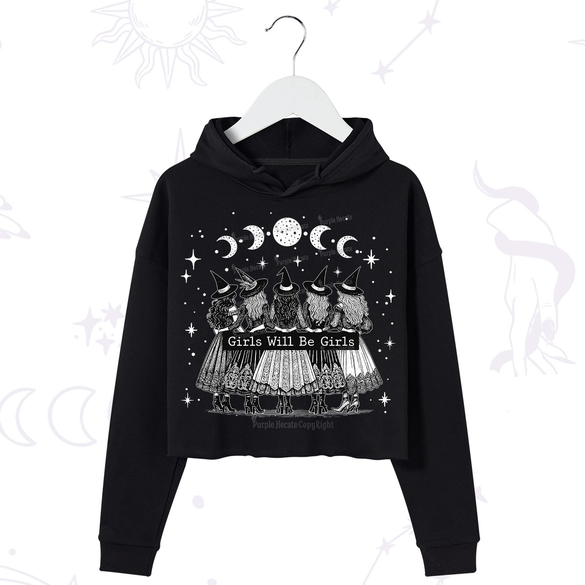 Purplehecate Girls Will Be Girls Witch Power Crop Hoodie
