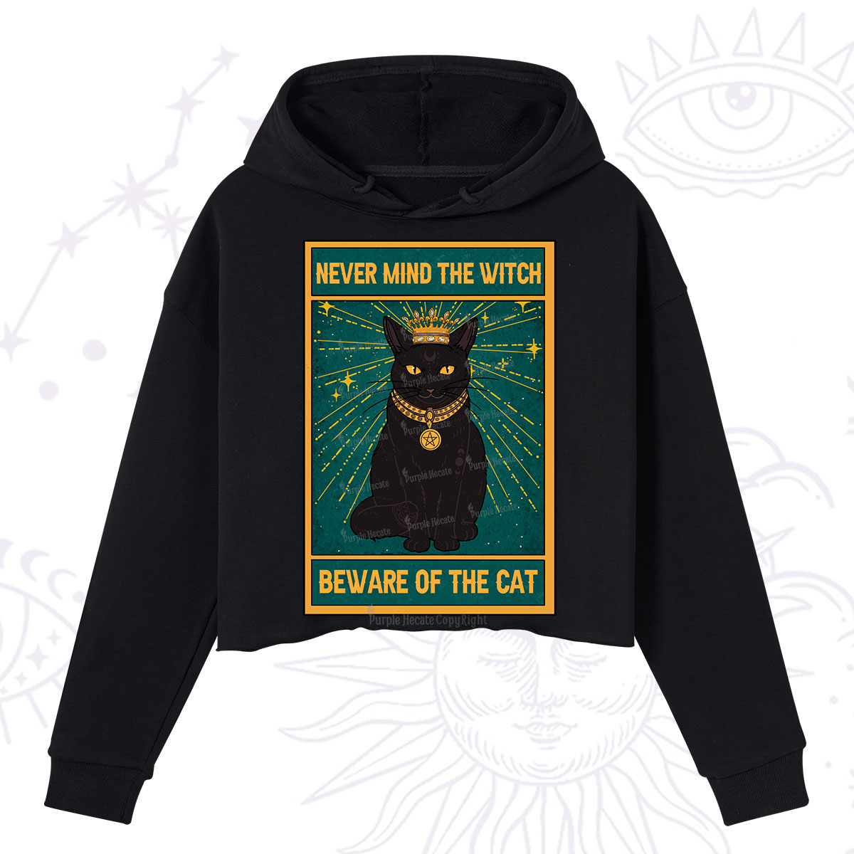 Purplehecate The Never Mind The Witch Beware Of The Cat Oracle Card Crop Hoodie