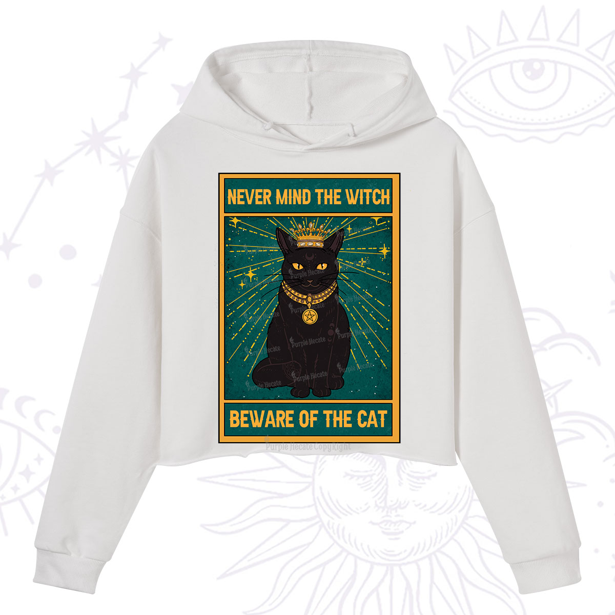 Purplehecate The Never Mind The Witch Beware Of The Cat Oracle Card Crop Hoodie