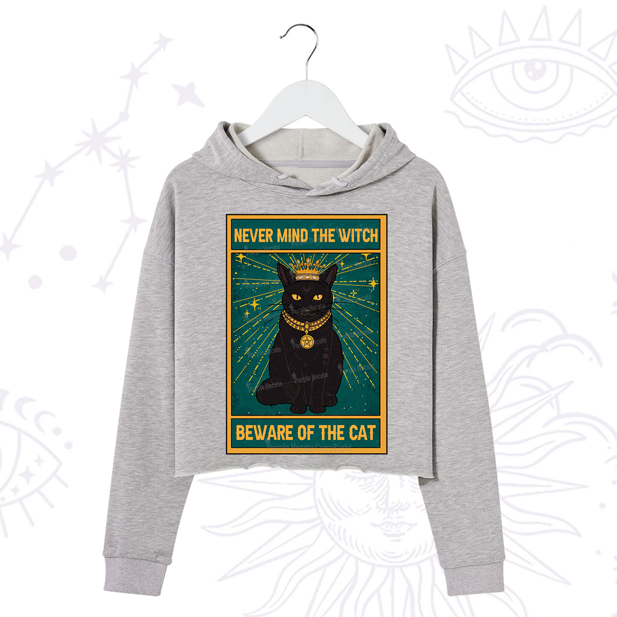 Purplehecate The Never Mind The Witch Beware Of The Cat Oracle Card Crop Hoodie