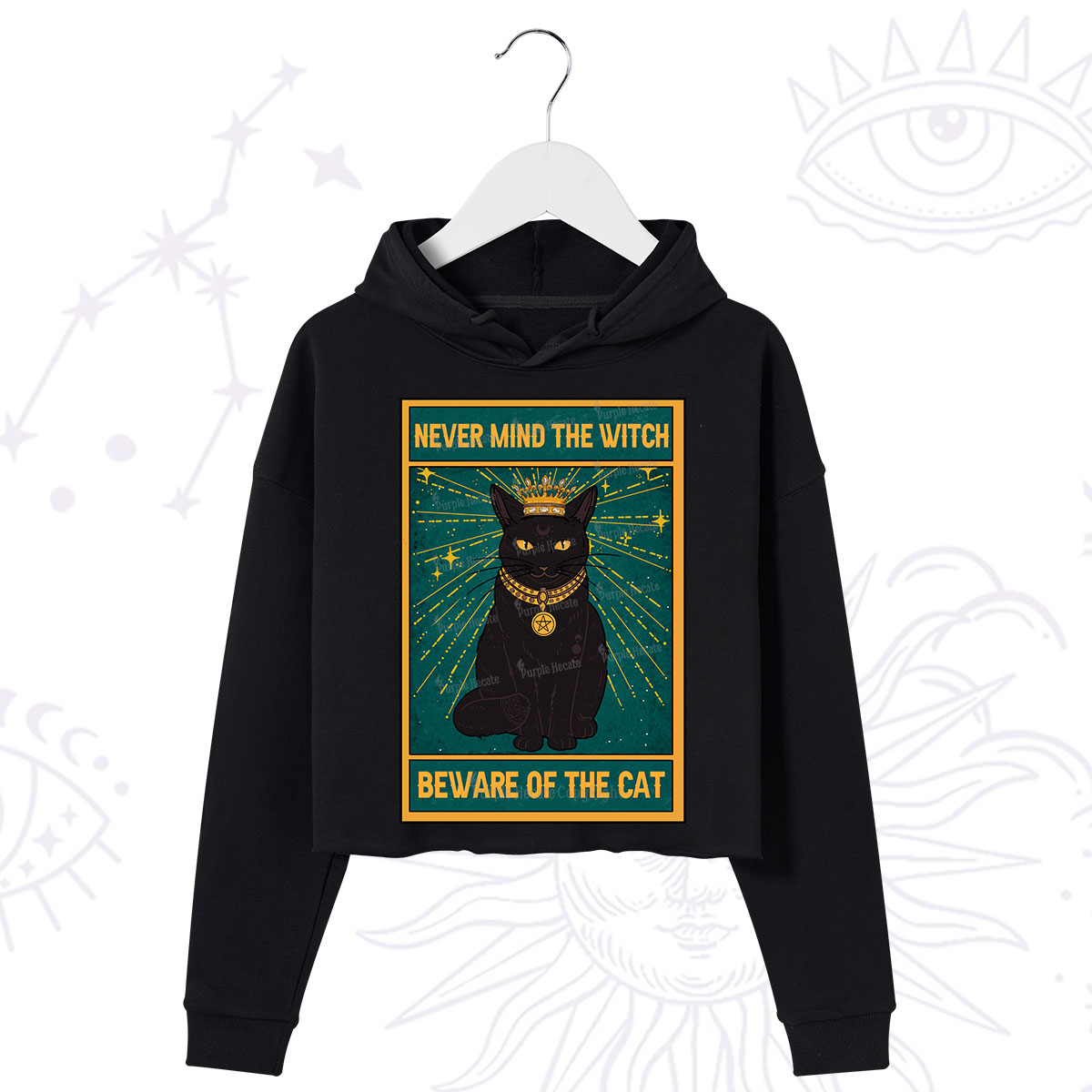 Purplehecate The Never Mind The Witch Beware Of The Cat Oracle Card Crop Hoodie