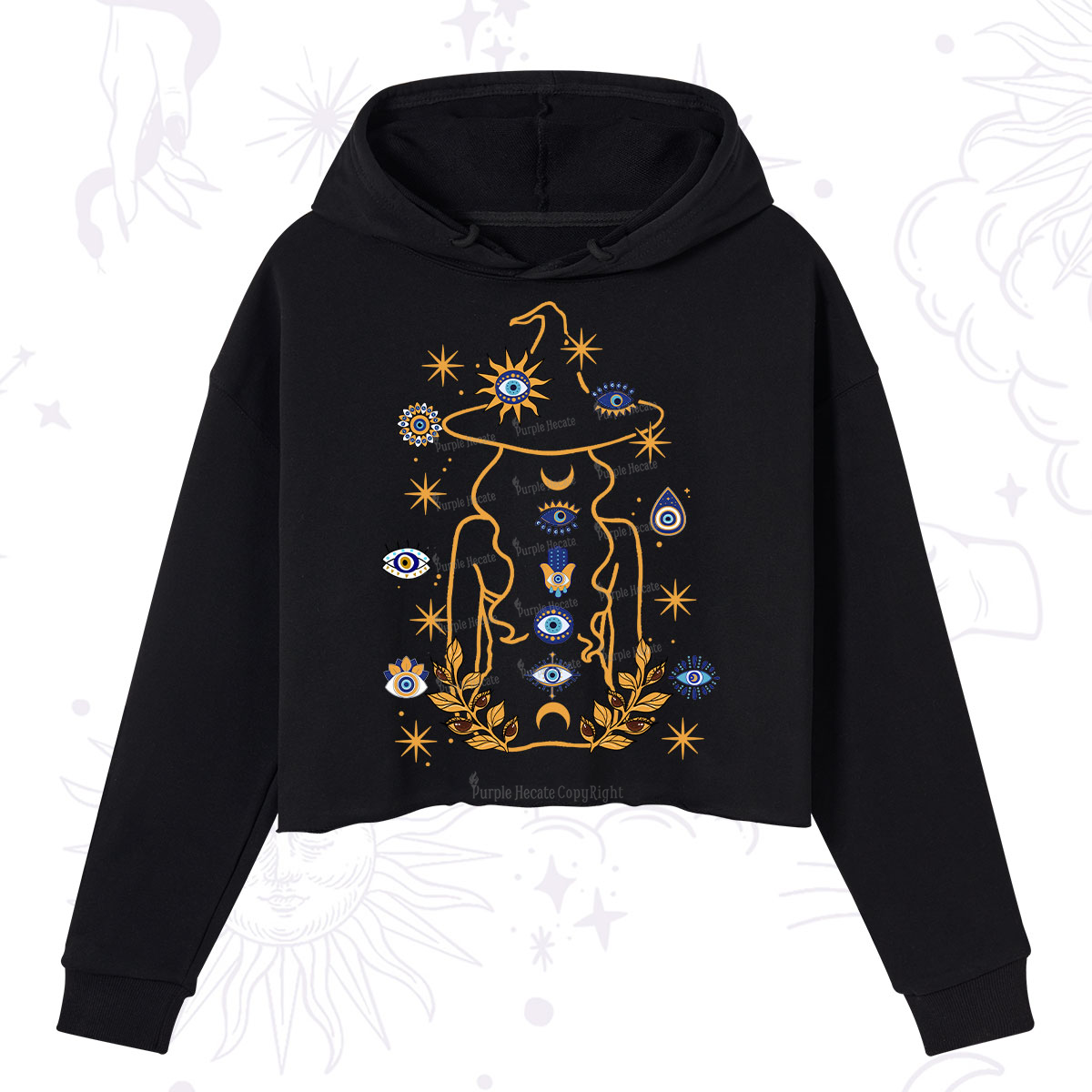Purplehecate Evil Eye Woman Back Crop Hoodie