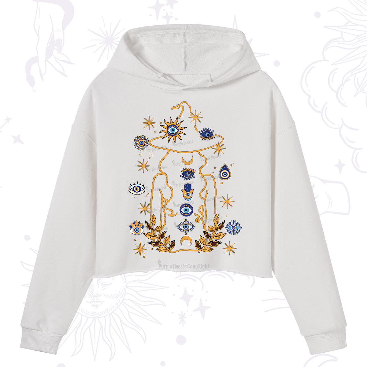 Purplehecate Evil Eye Woman Back Crop Hoodie