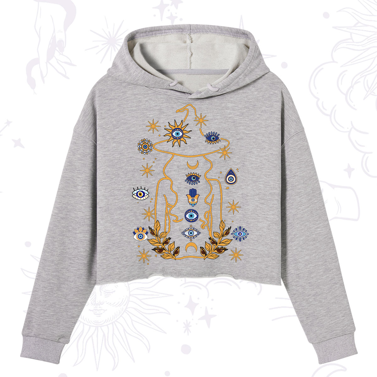 Purplehecate Evil Eye Woman Back Crop Hoodie