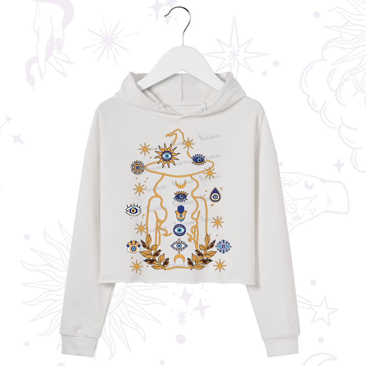 Purplehecate Evil Eye Woman Back Crop Hoodie