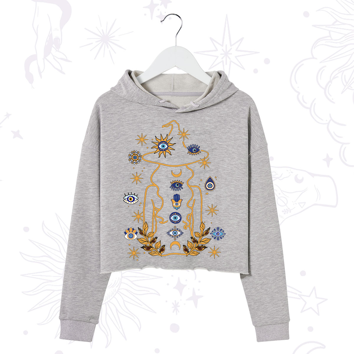 Purplehecate Evil Eye Woman Back Crop Hoodie