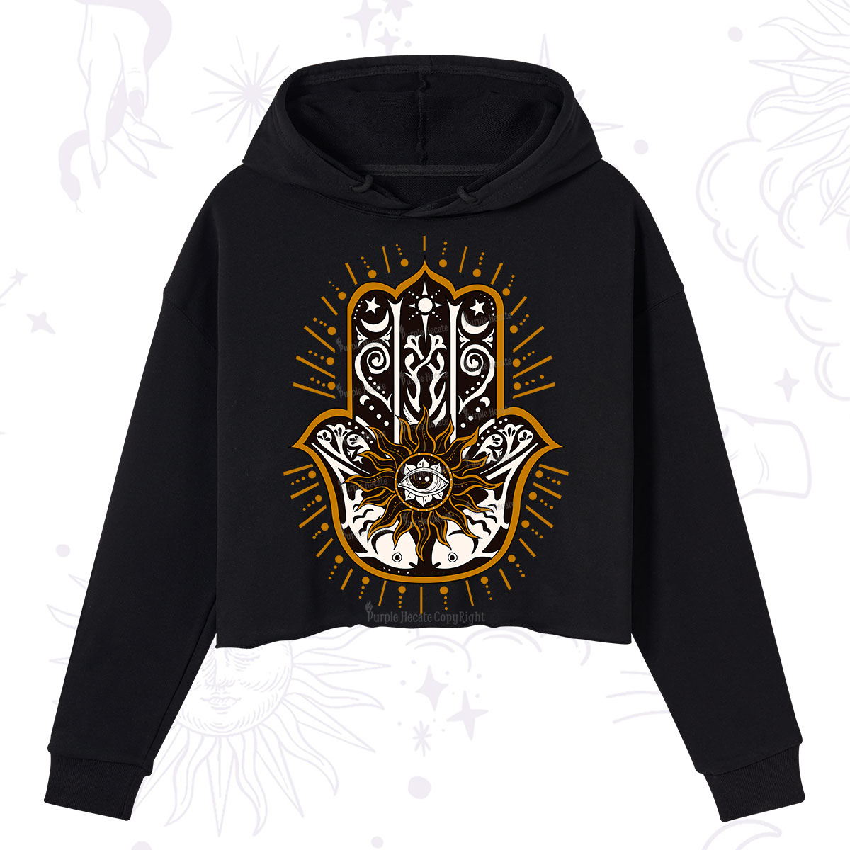 Purplehecate The Sun Eye Hamsa Crop Hoodie