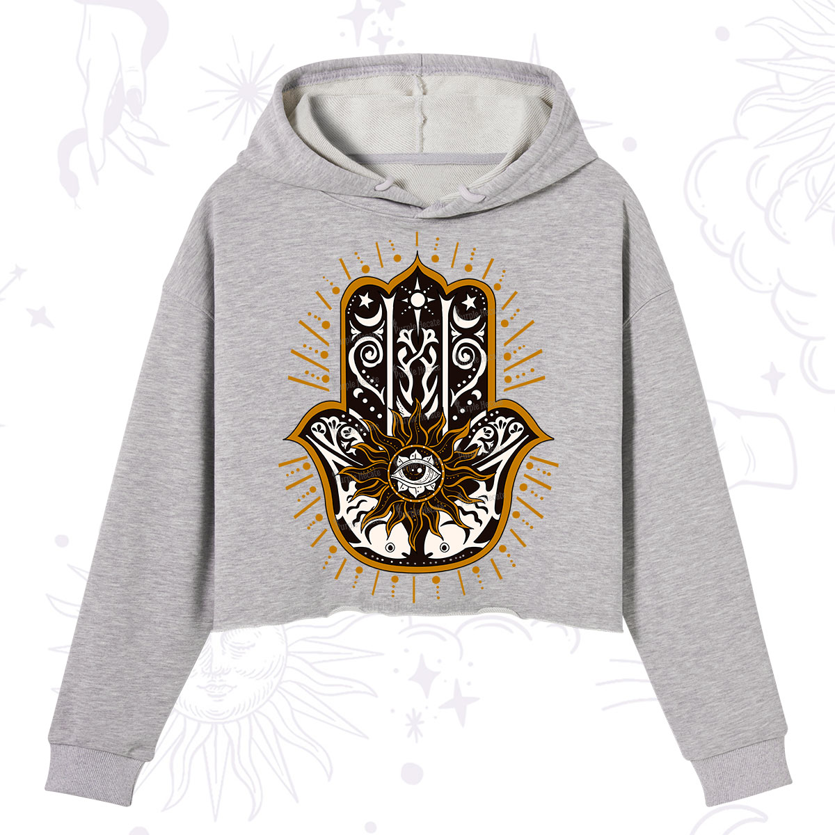 Purplehecate The Sun Eye Hamsa Crop Hoodie
