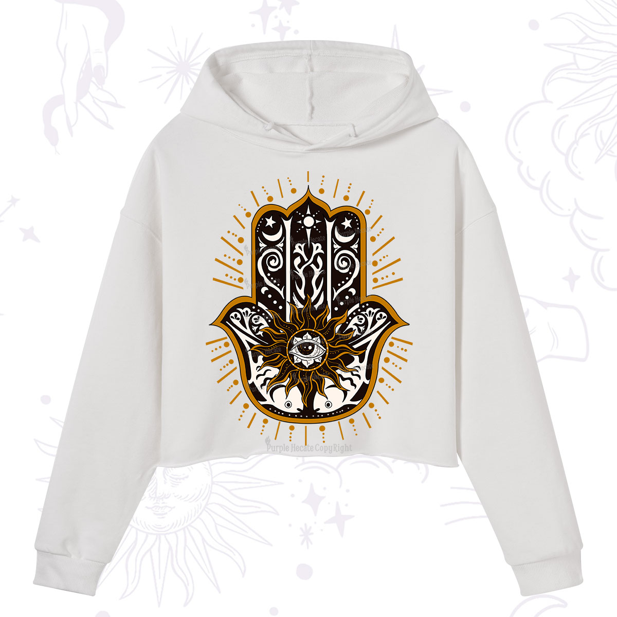 Purplehecate The Sun Eye Hamsa Crop Hoodie