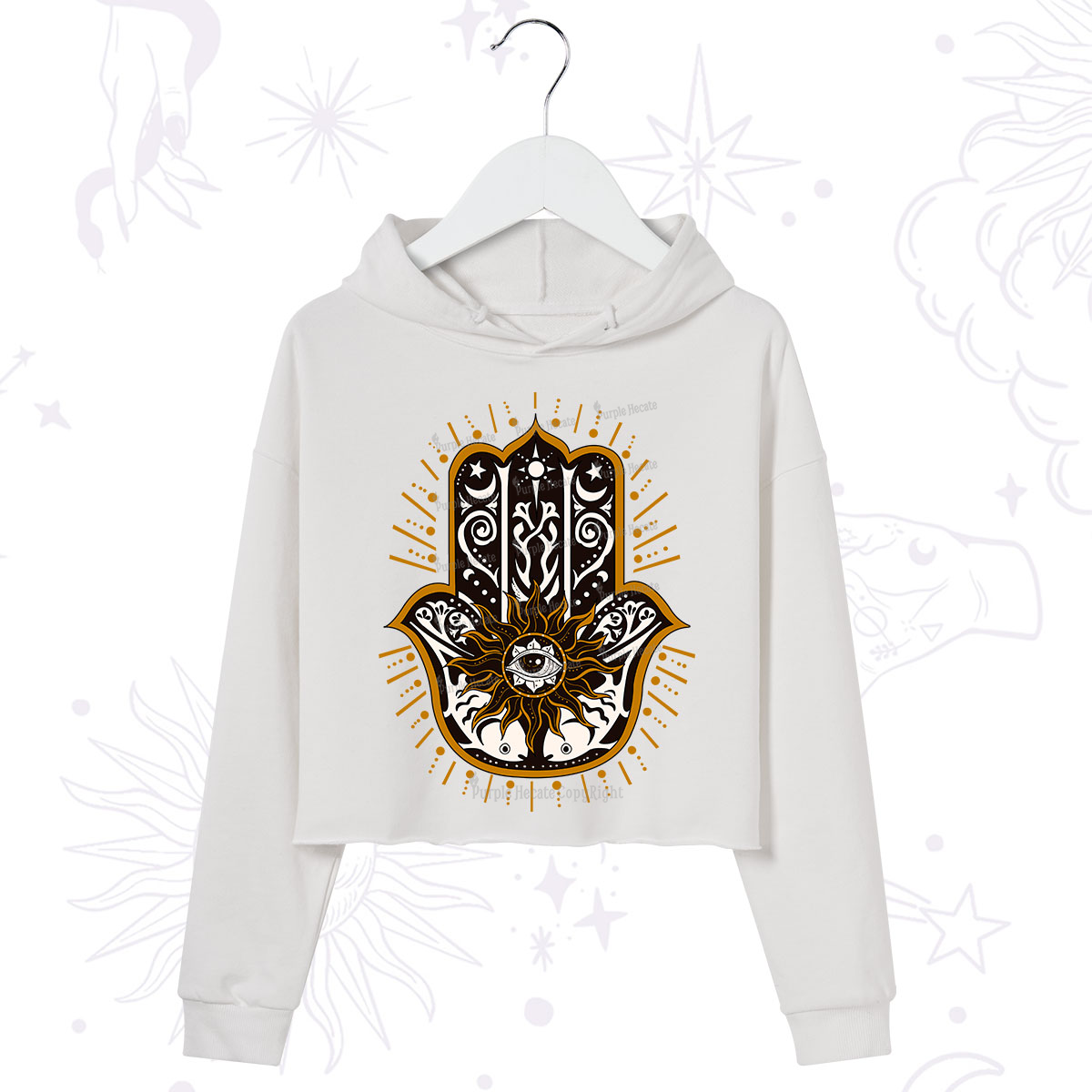 Purplehecate The Sun Eye Hamsa Crop Hoodie