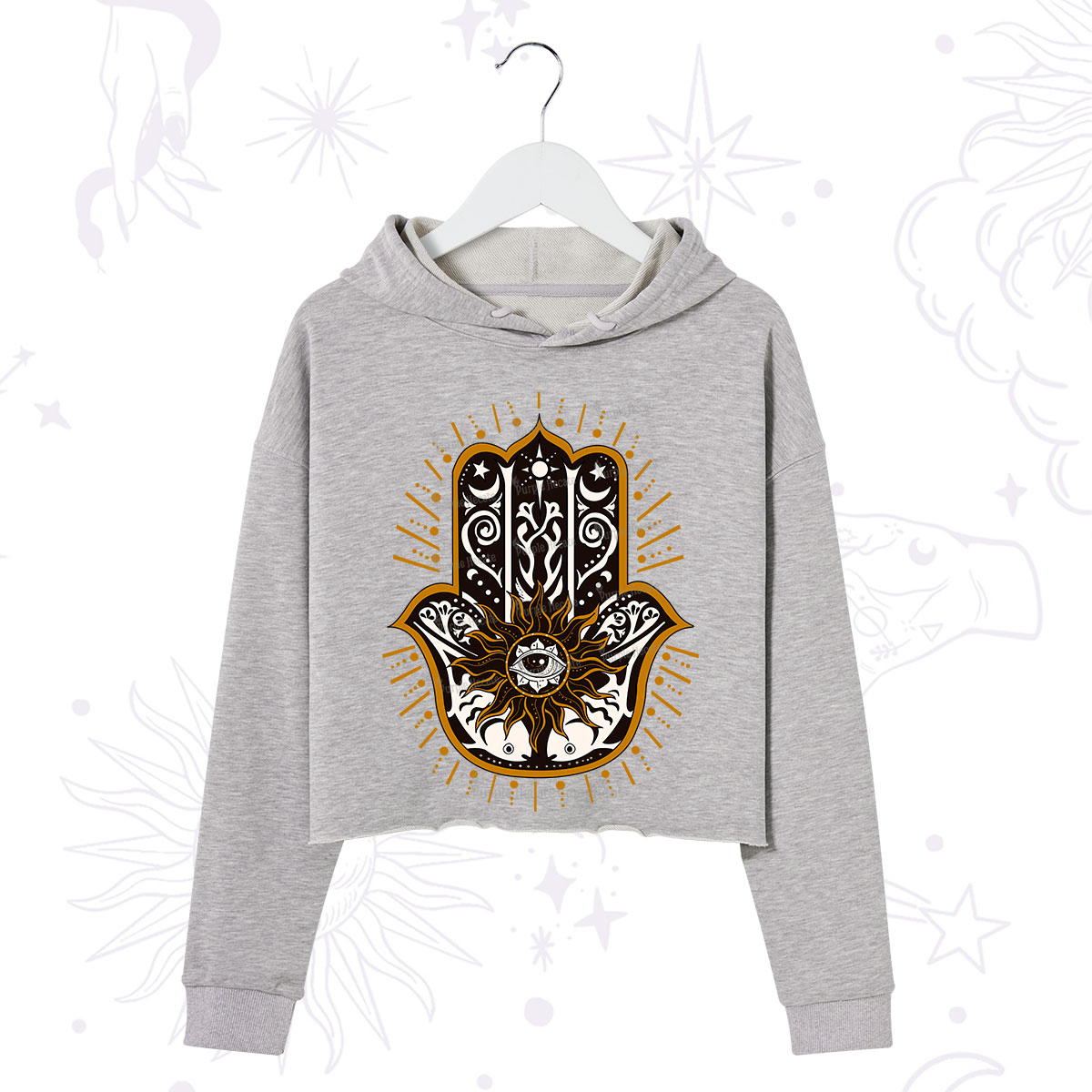 Purplehecate The Sun Eye Hamsa Crop Hoodie