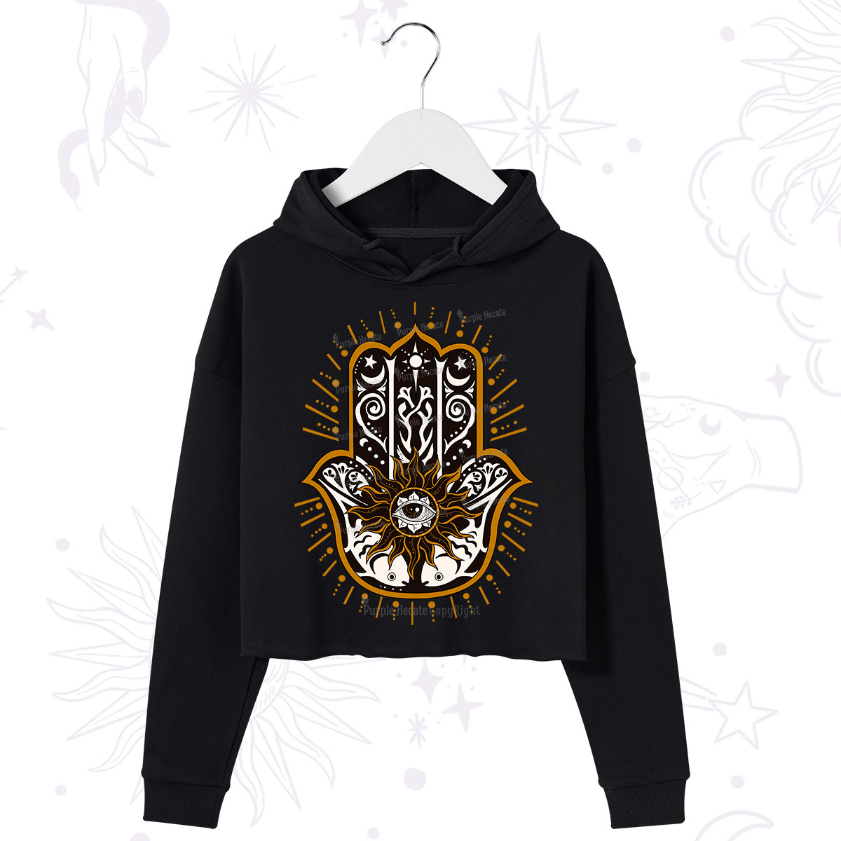 Purplehecate The Sun Eye Hamsa Crop Hoodie