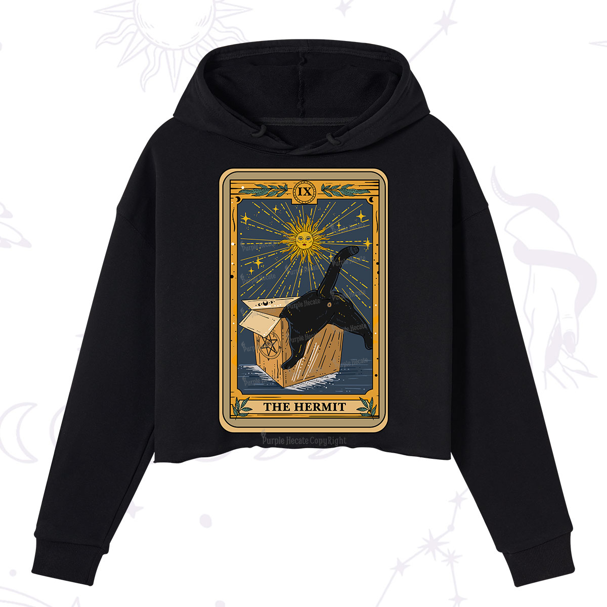 Purplehecate The Cardboard Hermit Cat Tarot Crop Hoodie