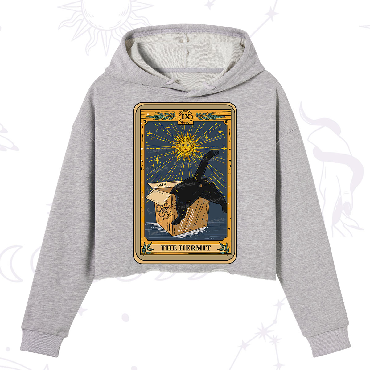 Purplehecate The Cardboard Hermit Cat Tarot Crop Hoodie