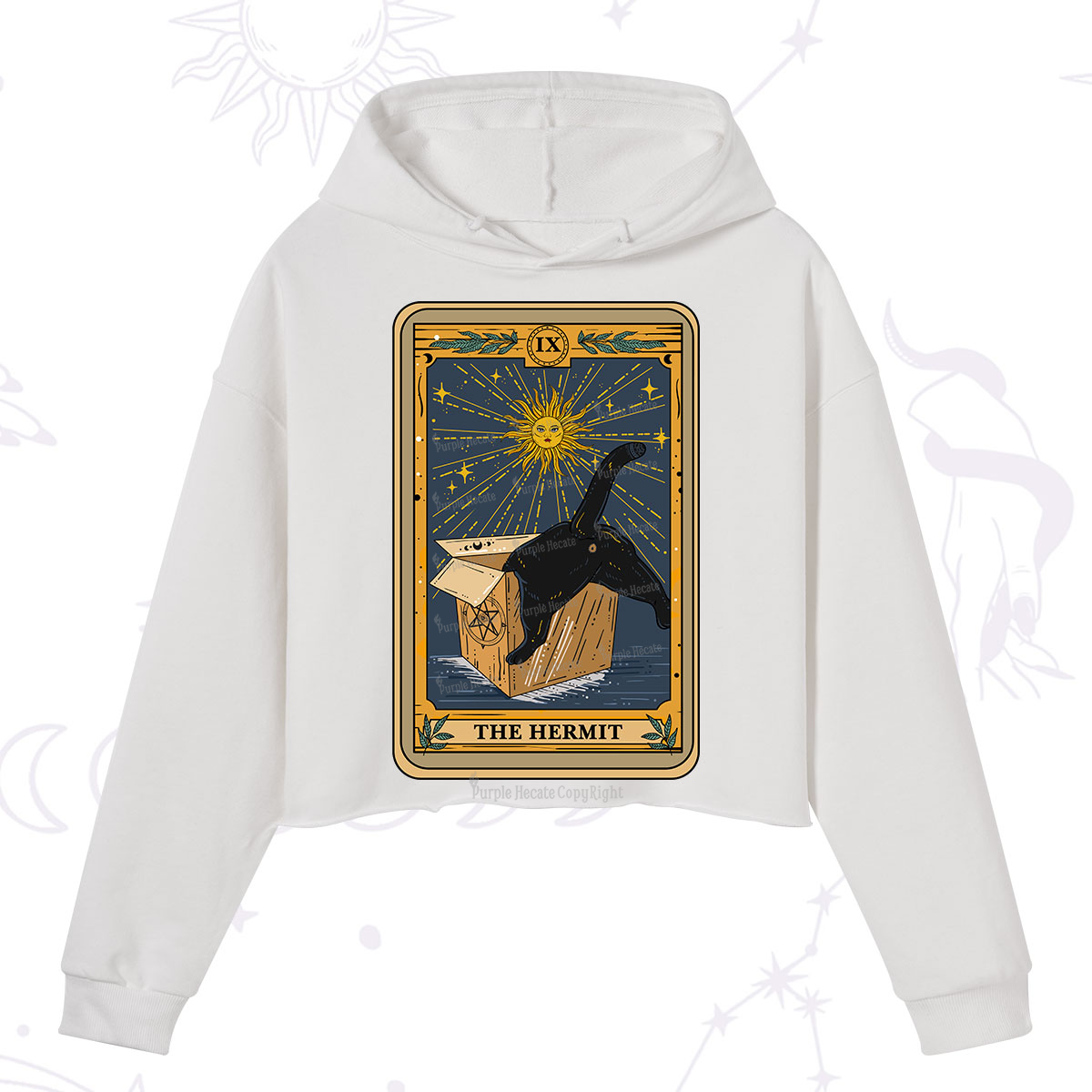 Purplehecate The Cardboard Hermit Cat Tarot Crop Hoodie