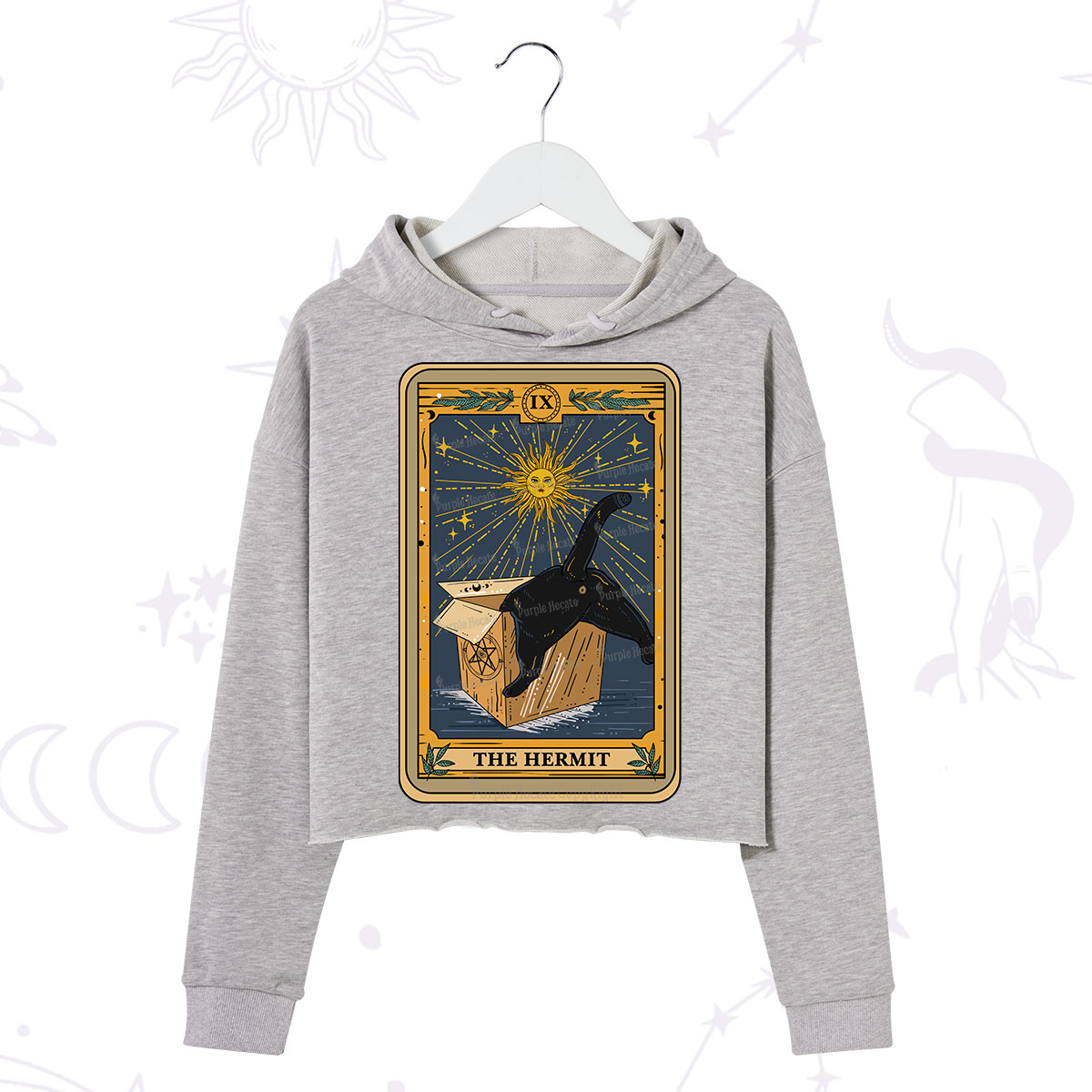 Purplehecate The Cardboard Hermit Cat Tarot Crop Hoodie