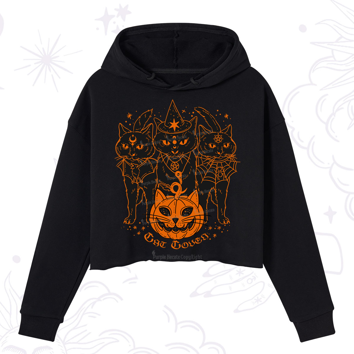 Purplehecate Pumpkin Witch Cat Coven Halloween Crop Hoodie