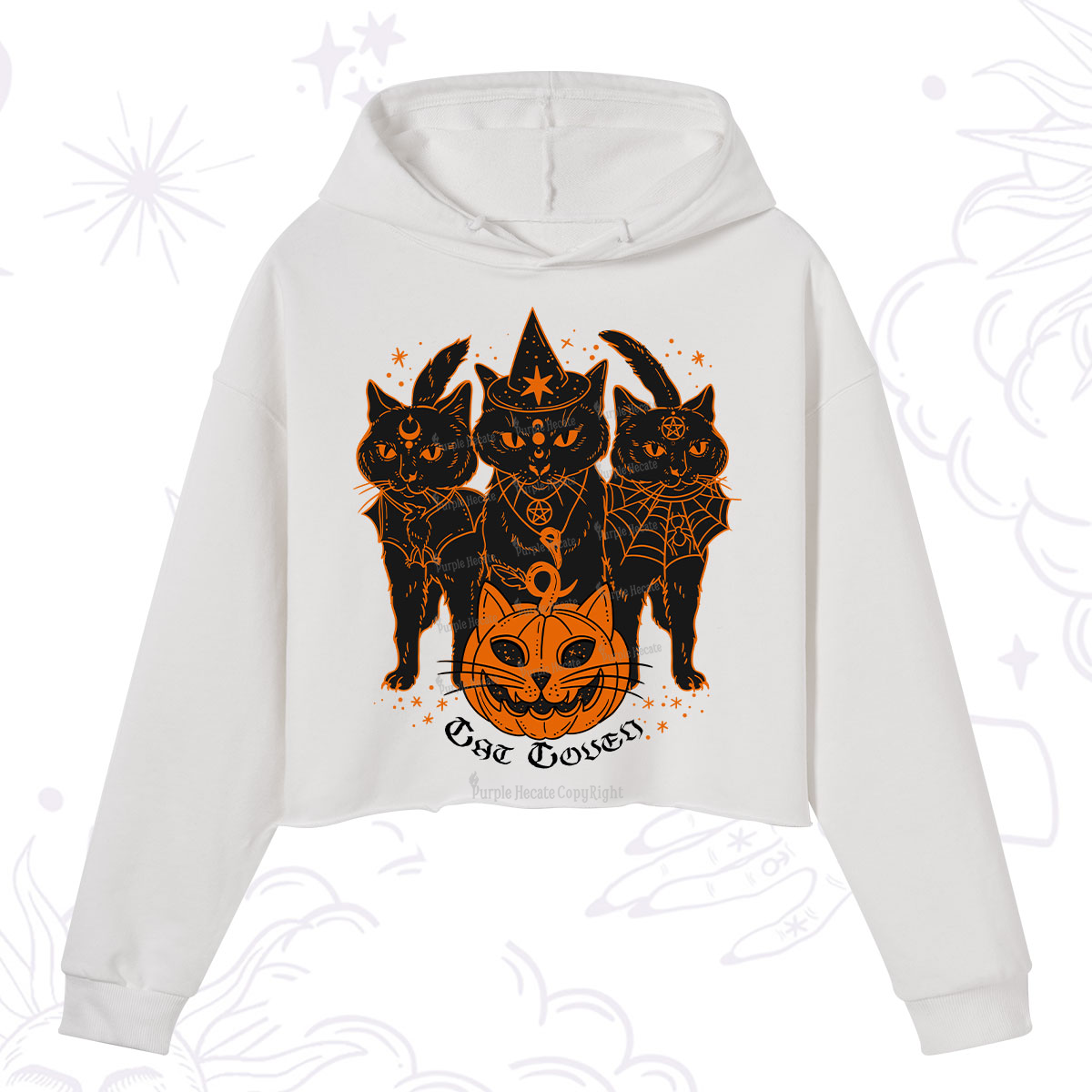Purplehecate Pumpkin Witch Cat Coven Halloween Crop Hoodie