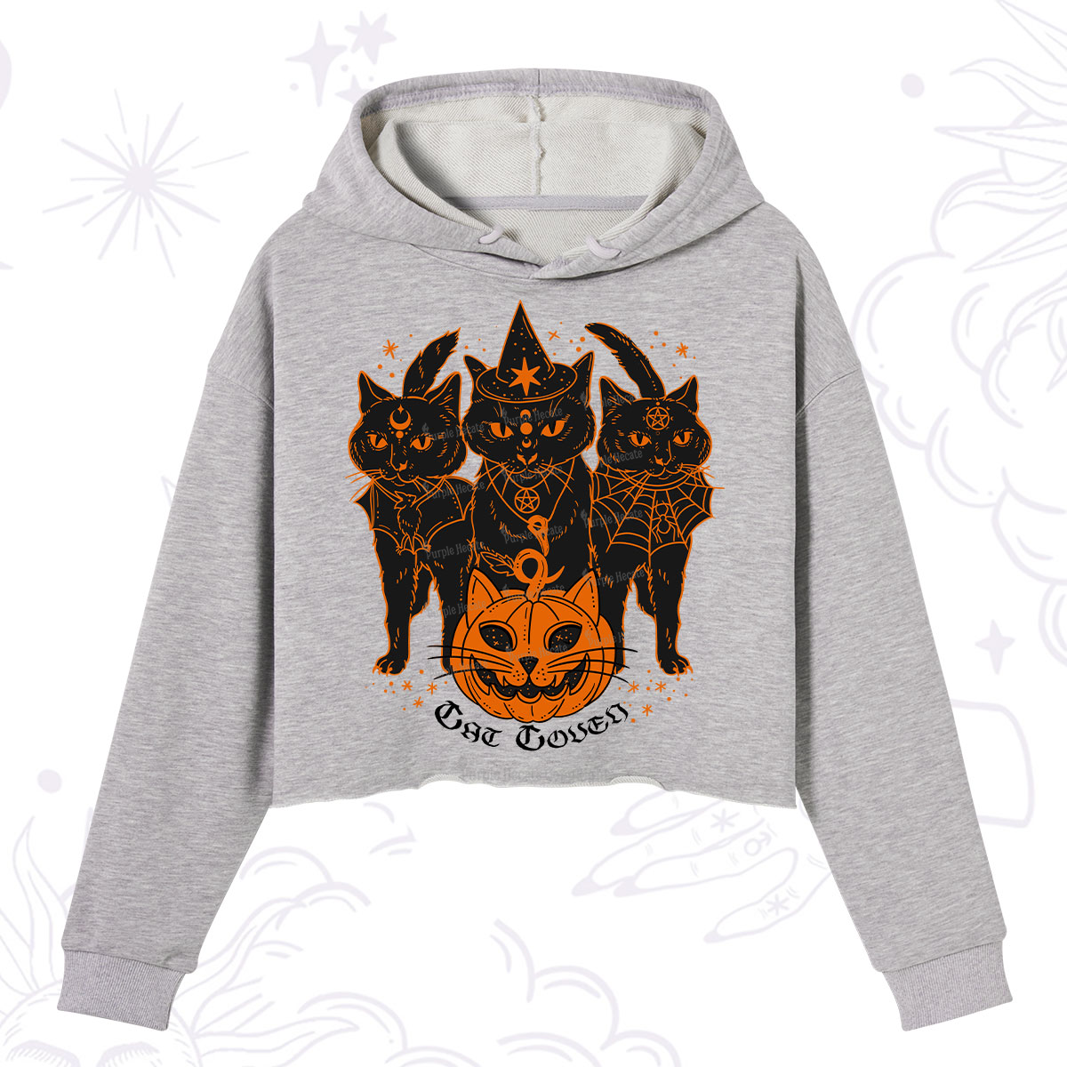 Purplehecate Pumpkin Witch Cat Coven Halloween Crop Hoodie
