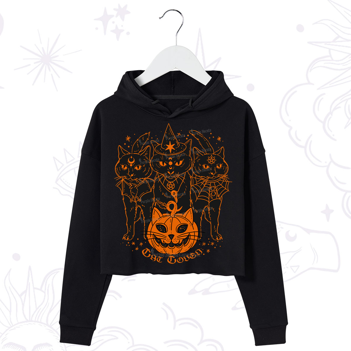 Purplehecate Pumpkin Witch Cat Coven Halloween Crop Hoodie