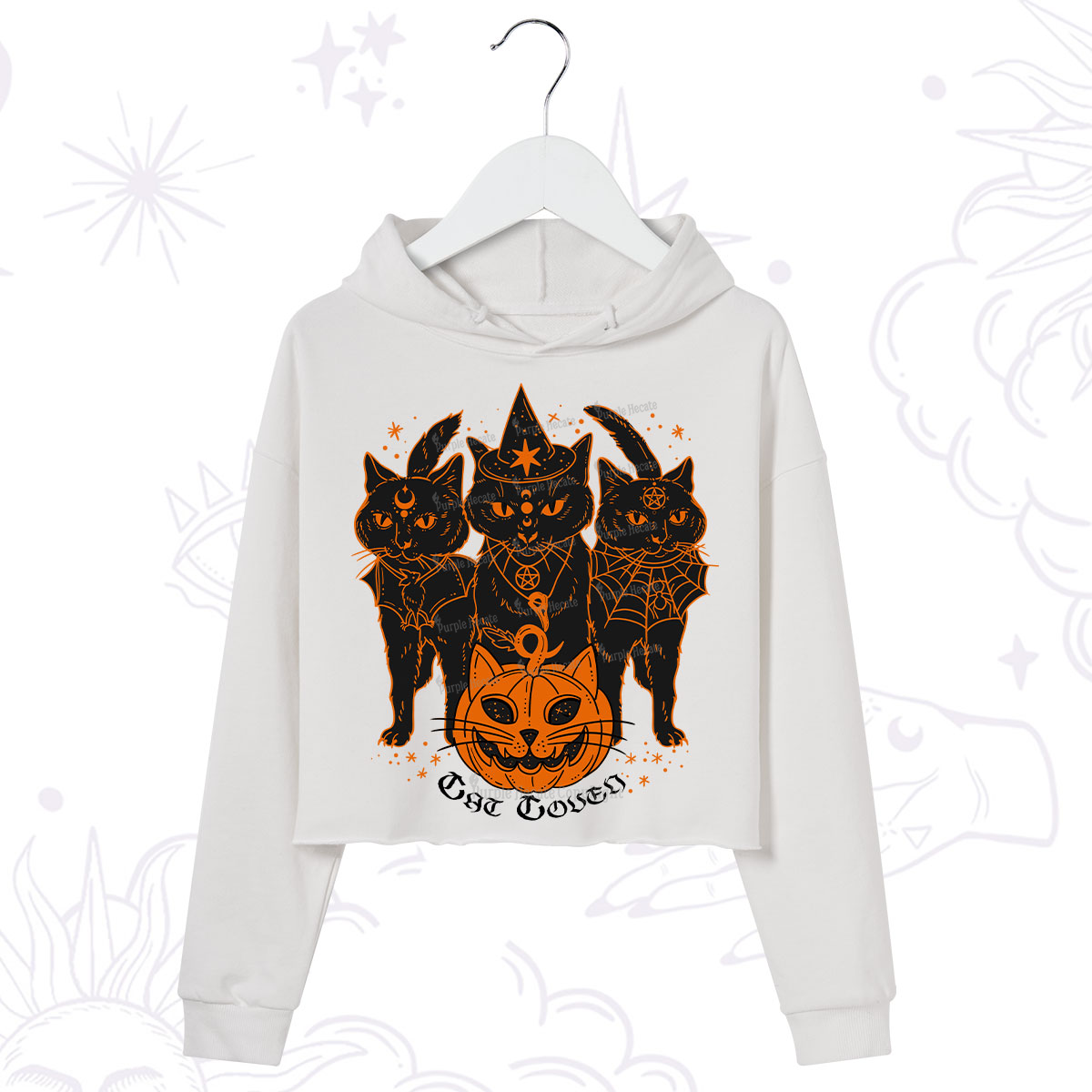 Purplehecate Pumpkin Witch Cat Coven Halloween Crop Hoodie