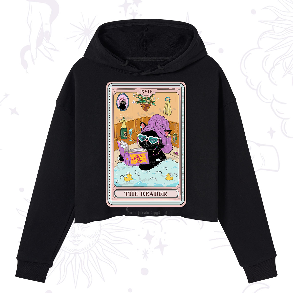 Purplehecate The Reader Cat Tarot Crop Hoodie