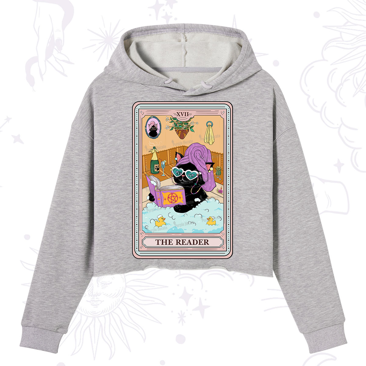 Purplehecate The Reader Cat Tarot Crop Hoodie