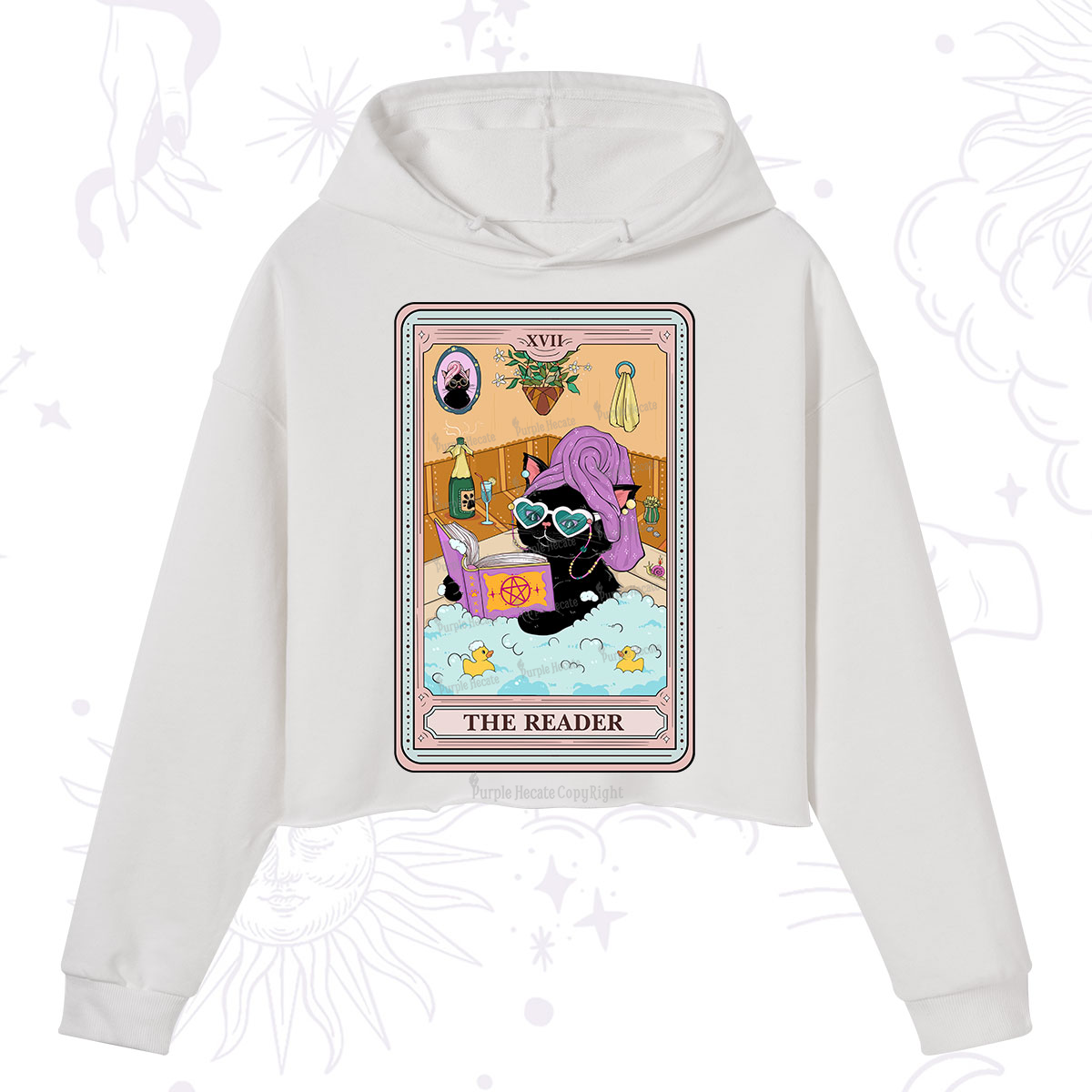 Purplehecate The Reader Cat Tarot Crop Hoodie